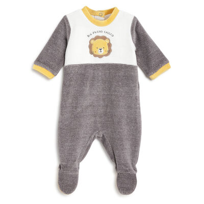 Boys Medium Grey Applique Nappy Opening Babysuit